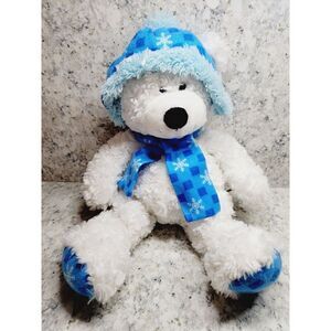 Hugfun International White Snowflake Teddy Bear 17" Plush‎ Blue Hat Scarf Toy
